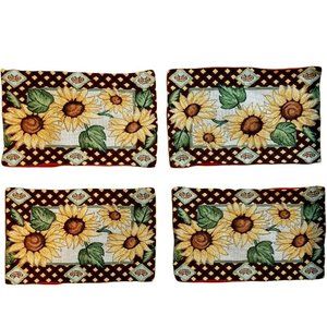 Set of 4 Sunflower Bee Tapestry Woven Placemats Vintage As Is Read